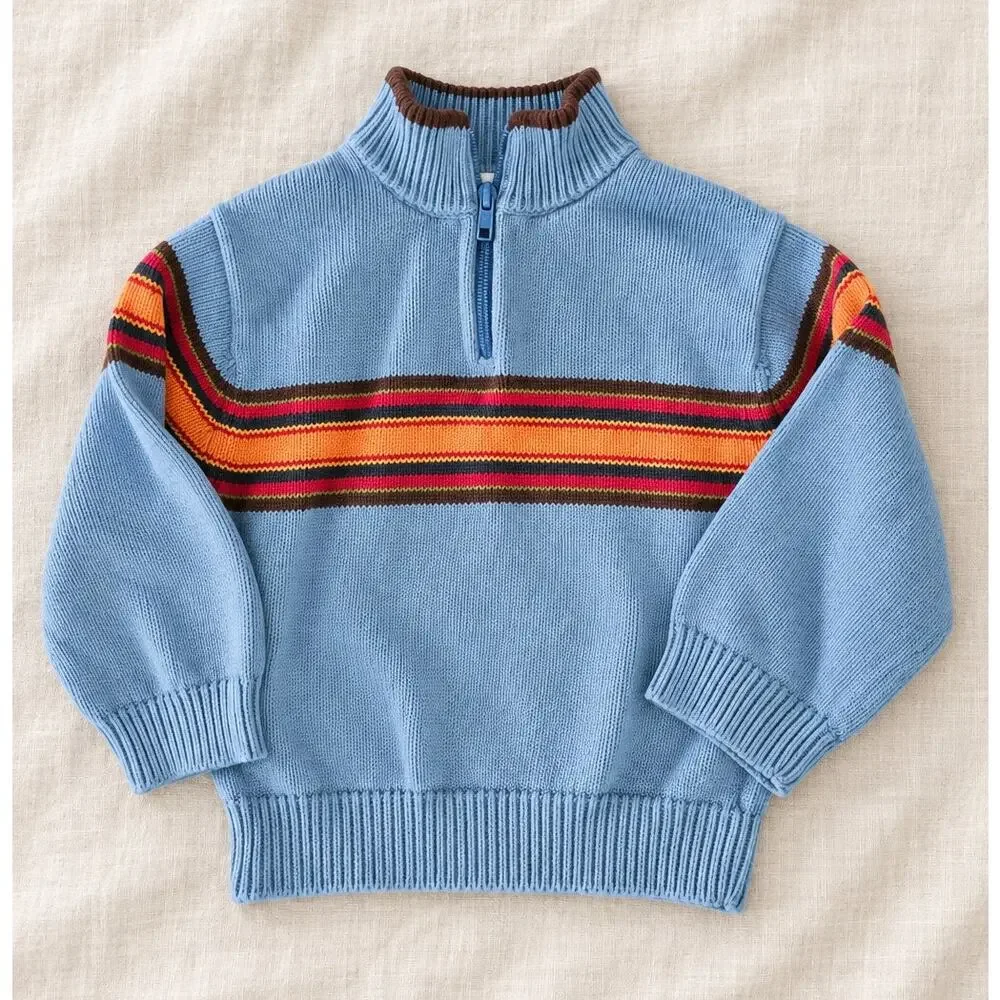 Vintage Gymboree Toddler Quarter Zip Sweater | Boys 3 | Blue Striped 100% Cotton
